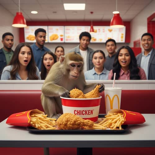 Playful Monkey at Fast Food Chain | Unique Dining Experience
