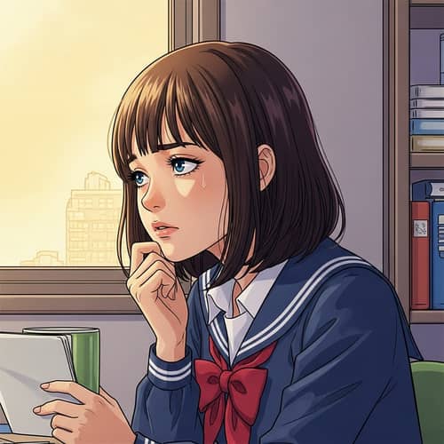 Dynamic Pose: Troubled High School Girl in Vibrant Colors
