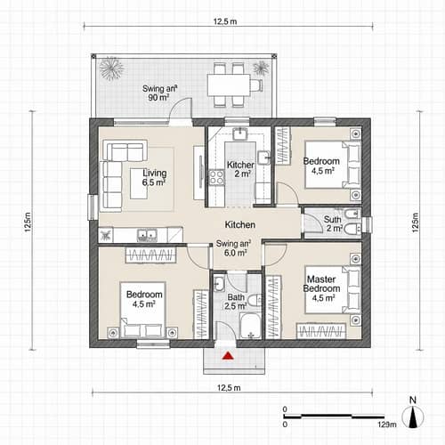 Detailed Architectural Layout of a 150 sqm Residential House