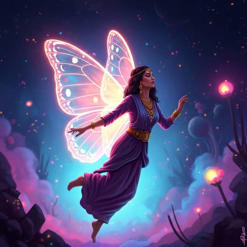 Surreal Digital Portrait of Middle-Eastern Woman with Butterfly Wings