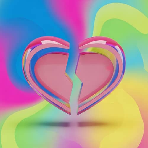 3D Heart Split in Two on Colorful Background