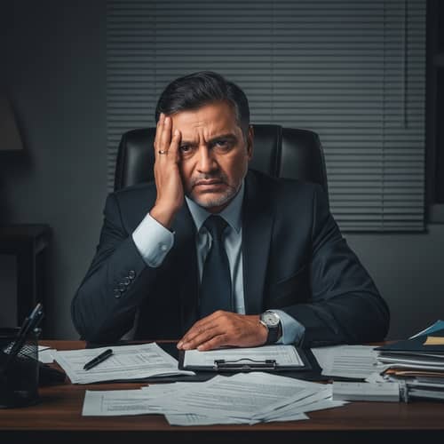 Stressed South Asian Businessman Struggling to Manage Business Challenges