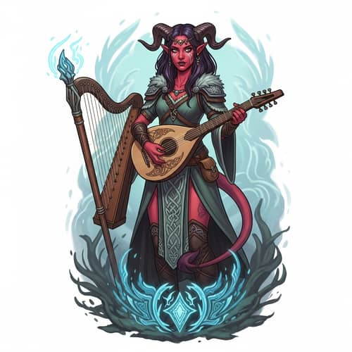 Celtic-Styled Female Bard Tiefling - Fantasy Character Art