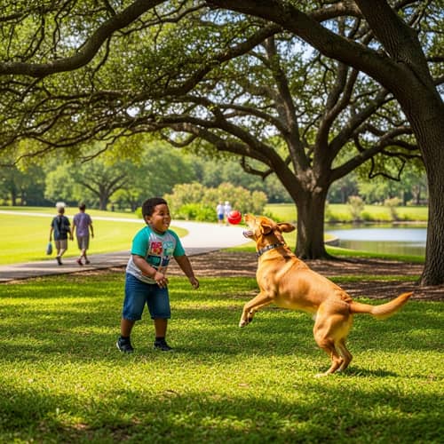 Joyful Interaction: Black Kid Playing with Dog in Park