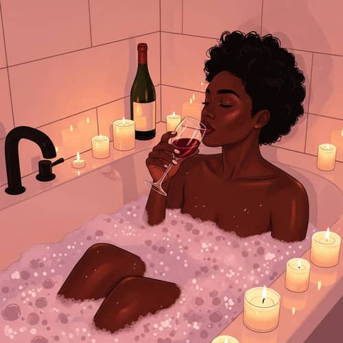 Tranquil Self-Care: Black Woman in Bubble Bath