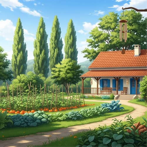 Tranquil Daytime Farm with Fruits and Vegetables | Charming Farmhouse