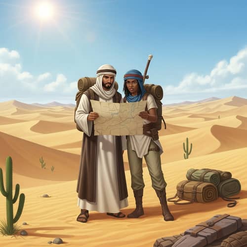 Lost Souls in Desert: Stirring Image of a Middle-Eastern Man and Black Woman