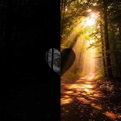 Forest Crossroads: Ominous Darkness vs. Flourishing Brightness