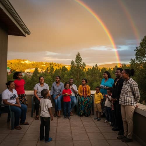 Golden Twilight in Ethiopia: Captivating Rainbow Scene