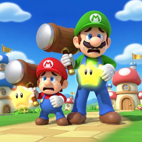 Cartoonish Video Game Styled Brothers Armed for Battle