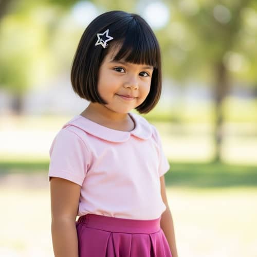 Three-Year-Old Hispanic Girl in Pink Outfit with Star Hair Clip