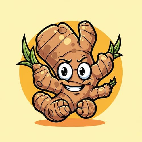 Colorful Cartoon Ginger Root | Playful Vegetable Illustration