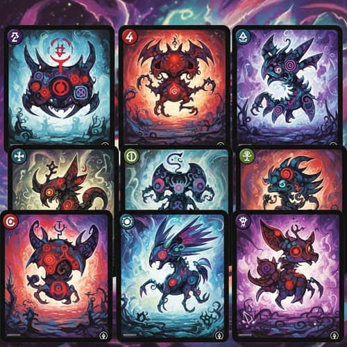 Whimsical Creatures Trading Cards - Abstract Art Showcase