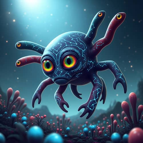 Colorful Extraterrestrial Creature in Zero-Gravity Environment