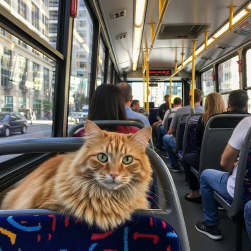 City Bus - Serene Cat Journey with Green Eyes