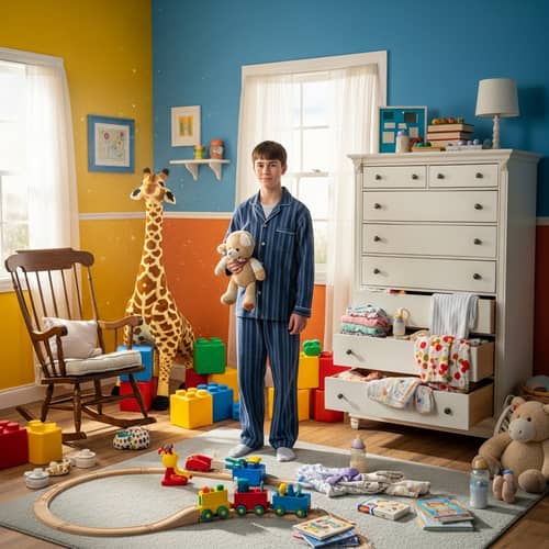 Bright Nursery Room with 14-Year-Old in Diaper