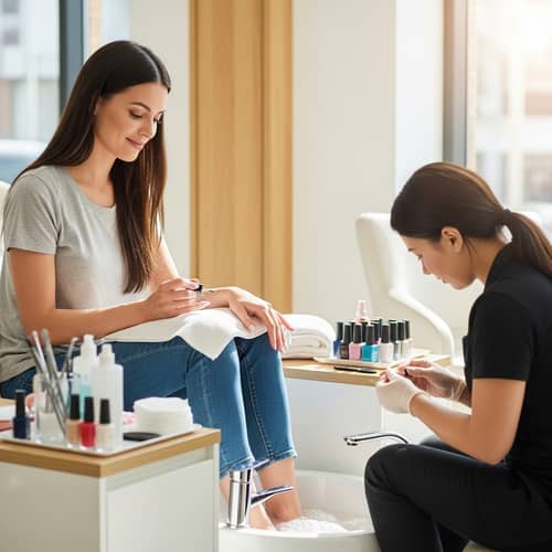 Mid-Twenties Woman Getting Manicure & Pedicure