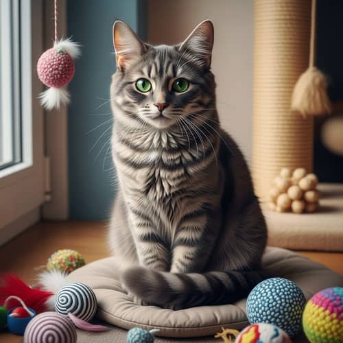 Fluffy Domesticated Cat with Bright Green Eyes