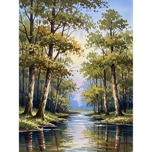 Tranquil Forest Watercolor Painting | Nature Landscape Art