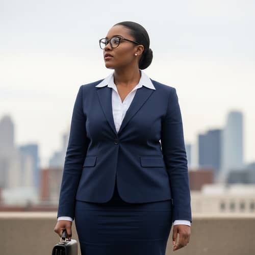 Confident Plus Size Black Business Woman in Stylish Suit