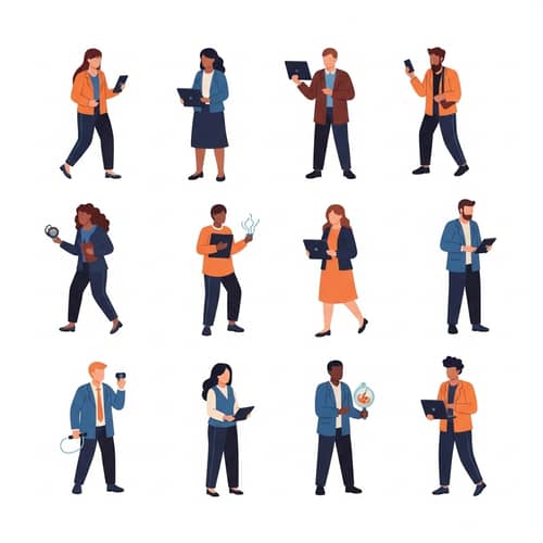 Diverse Scene of Ten People Engaged in Unique Actions