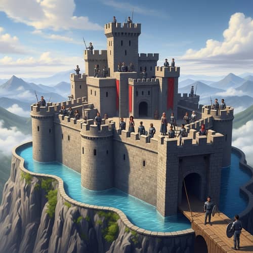 Diverse Guards at Imposing Mountain Castle