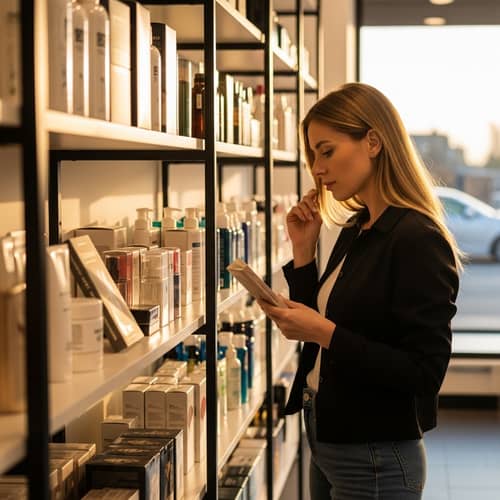 Modern Store Shopping: Merchandise Exploration by Blonde Woman