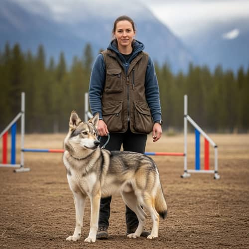 Experienced Female Wolf Dog Trainer in Action | Outdoor Training Scene