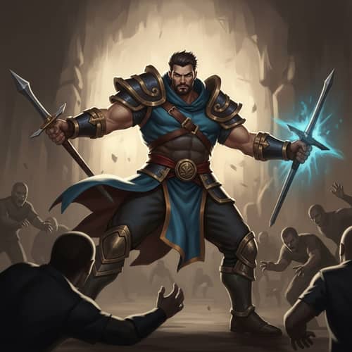 Courageous Man Battling Enemies | Action-Packed Image