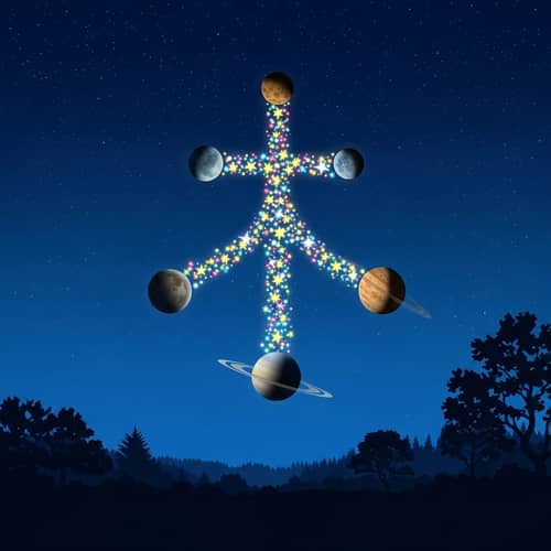 Celestial Alignment: Peaceful Religious Symbol in Night Sky