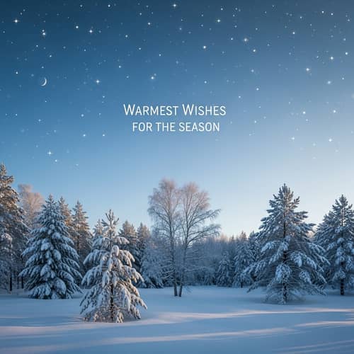 Secular Winter Holiday Card with Snow-Covered Forest Scene