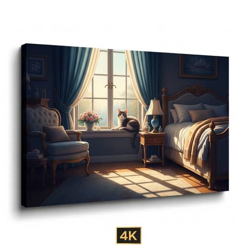Charming Cat by the Window: A Relaxing Digital Art