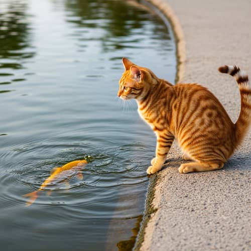 Tabby Cat by Tranquil Pond: Nature's Drama