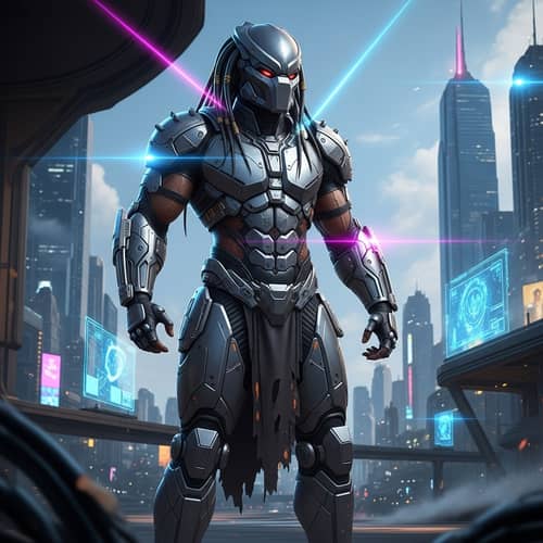 Futuristic Black Warrior with Advanced Armor and Dreadlocks