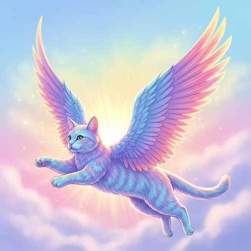 Whimsical Cat with Majestic Wings | Pastel Illustration