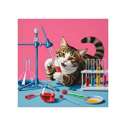 Playful Cat with Medical Equipment Art