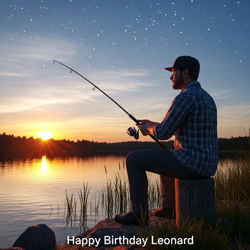 High Quality 3D Render of Man Fishing at Lake During Sunset