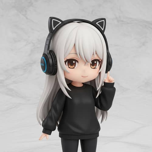 Manga-Style Chibi Girl with White Hair and Brown Eyes