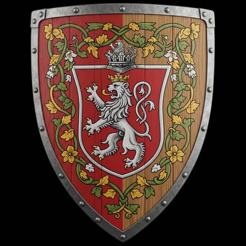 Intricately Designed Medieval Shield with Symbolic Heraldic Details