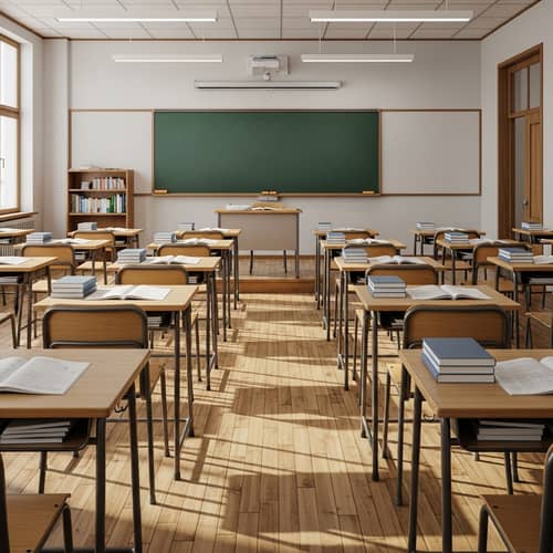 Empty Classroom Scene: Calm Before a Storm