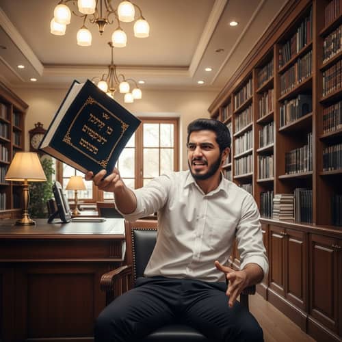 Young Middle Eastern Man Throwing Hebrew Book | Library Scene