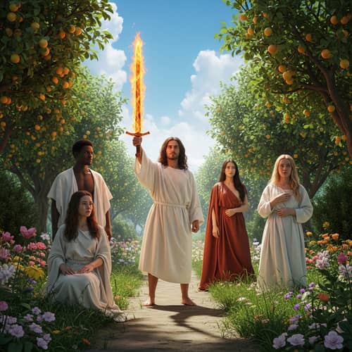 Expulsion from Eden Artwork: Symbolic Depiction of Divine Authority and Transition