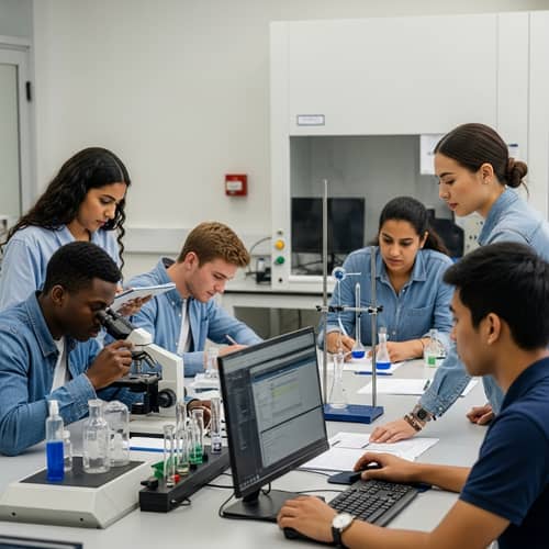 Diverse Students Engaged in High-Tech Lab Experiments