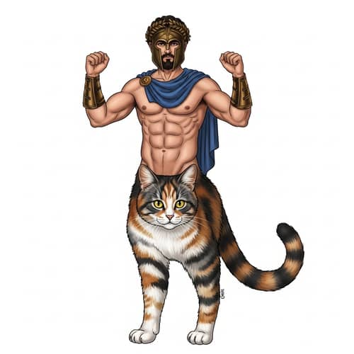 Greek Hero with Cat Legs and Tail | Full Color Artwork