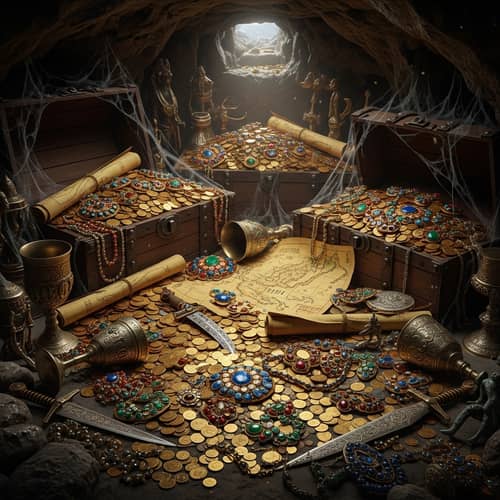Ancient Treasure in Secret Cave: Gold Coins, Precious Jewels & Lost Treasures