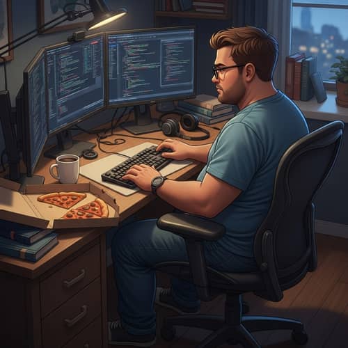 Experienced Software Developer in Home Office Coding Diligently
