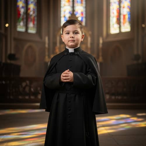 Traditional Catholic Priest Robes on Charming Little Boy