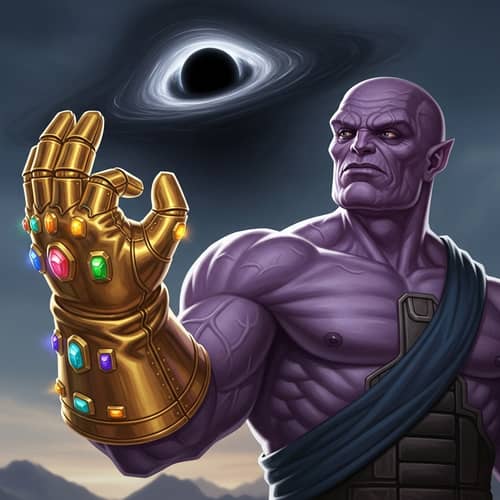 Thanos Opens Black Hole with Golden Gauntlet