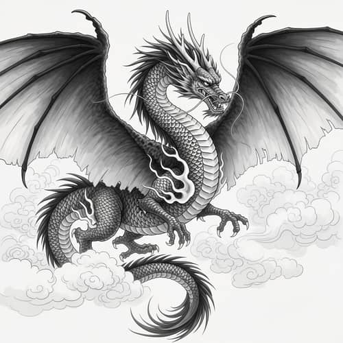Majestic Dragon in Traditional Chinese Ink Wash Style