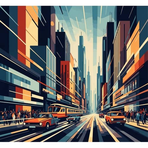 Futuristic Cityscape: Dynamic Modern Life in Abstract Forms